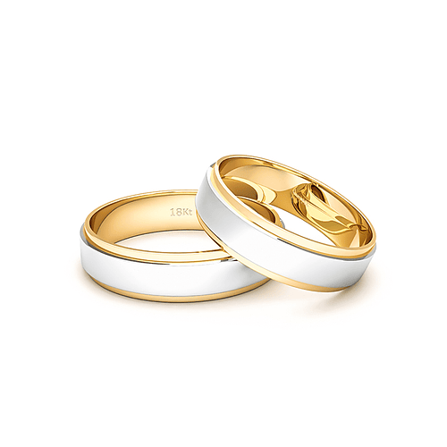Argollas de matrimonio - Argollas Oro 18kt Bicolor Daen Ingles 5,0mm Oro Amarillo - Joyería Cáceres Salazar